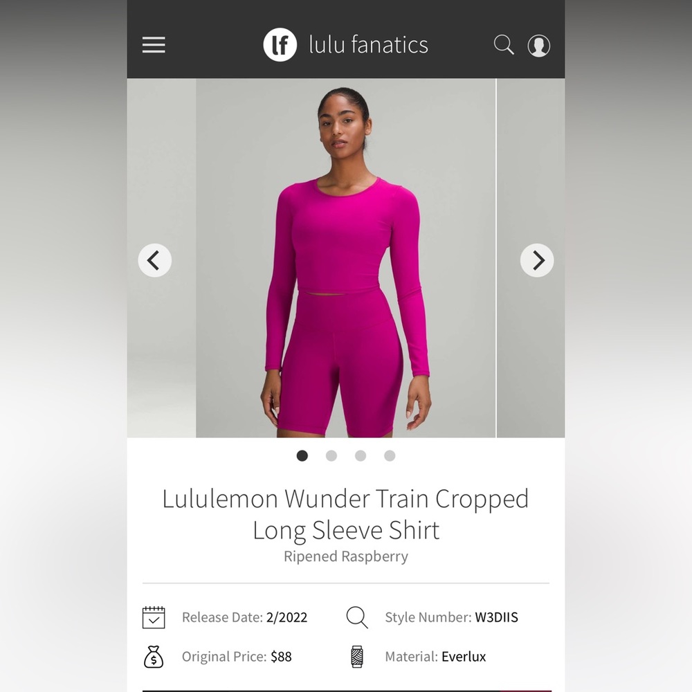 Lululemon Wunder Train Cropped Long Sleeve Top